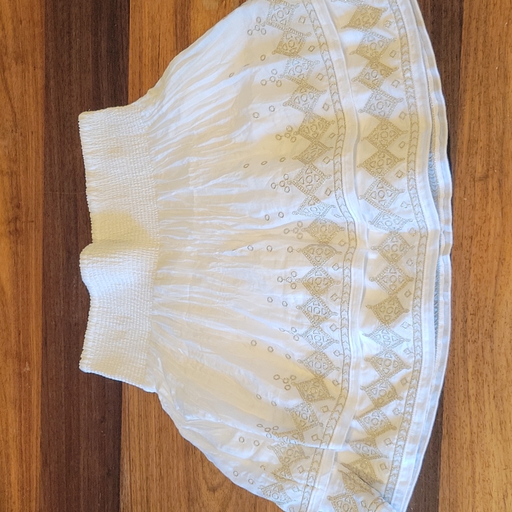 White House Black Market embroidered smocked flirty skirt